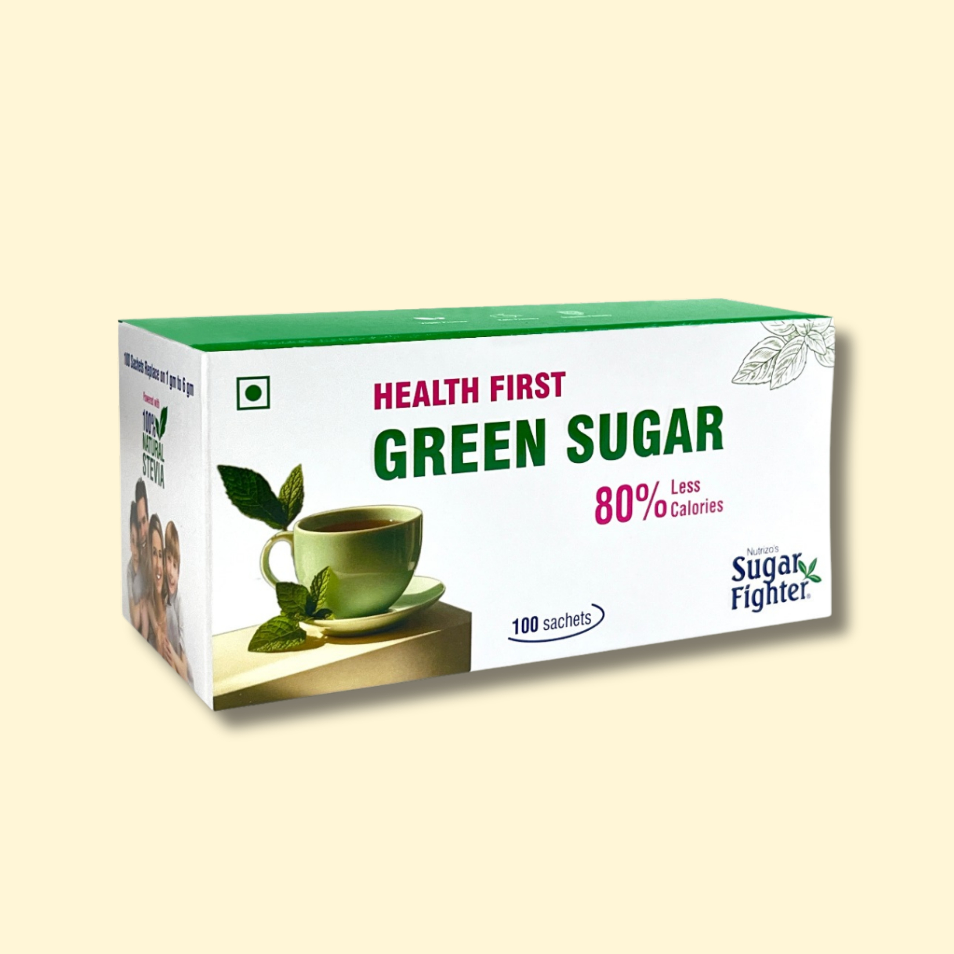 PREMIUM Green Sugar Sachets (100 Sachets) Box