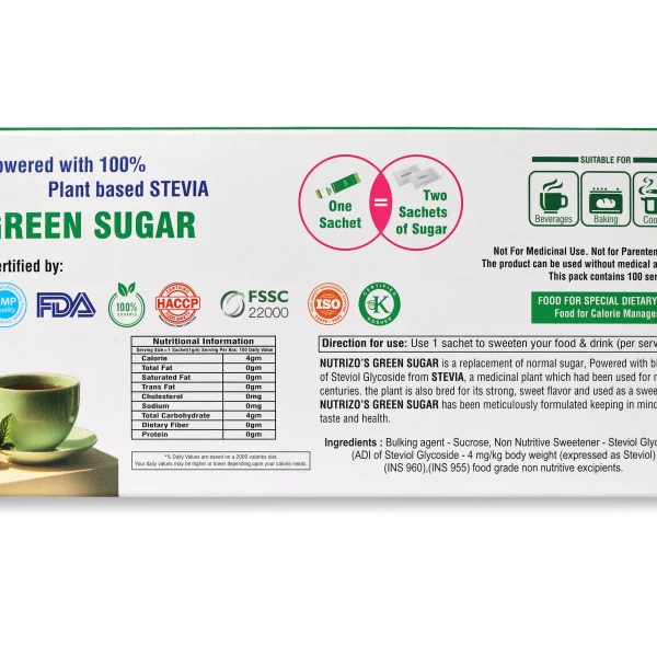 Second image of PREMIUM Green Sugar Sachets (100 Sachets) Box